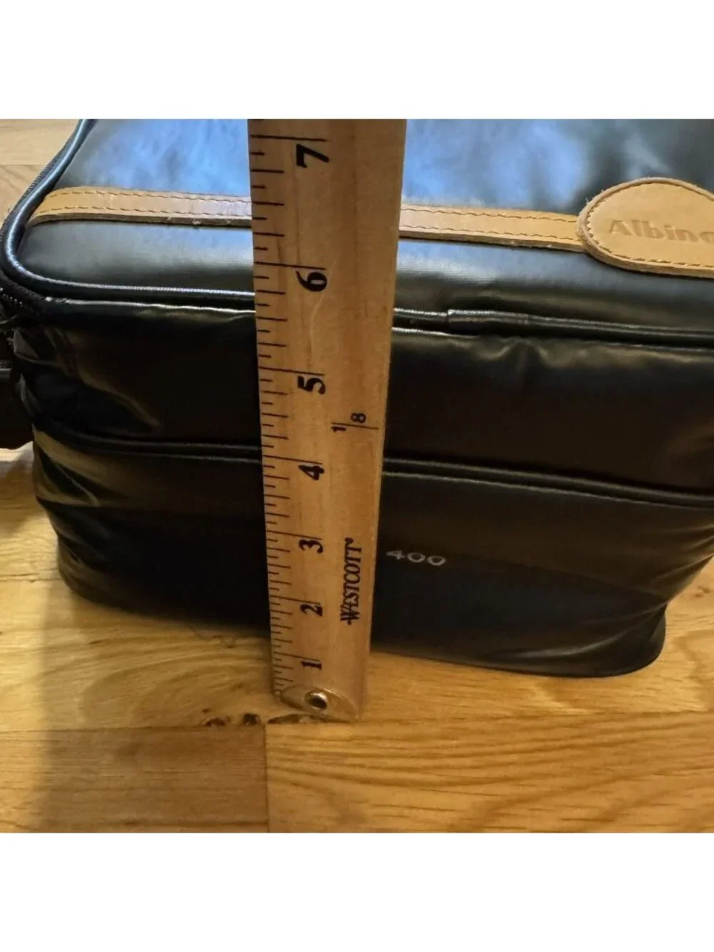 Vintage 80s Albinar Black Vinyl Camera Bag, Adjustable Strap, Zip Pockets AB-400